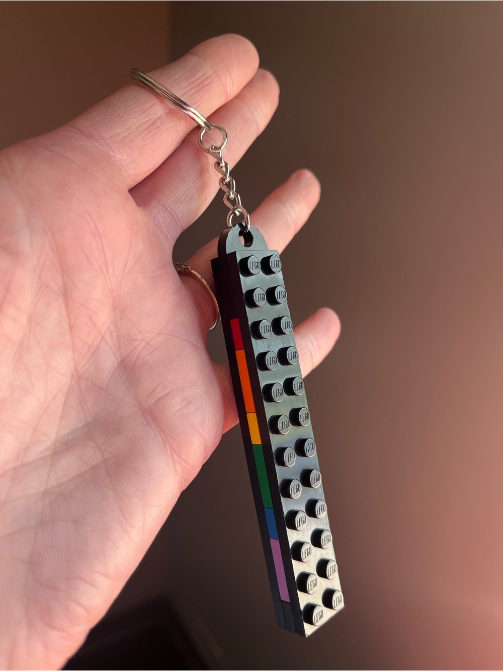 Lego Black Rainbow Stripe Brick Keychain - Handmade